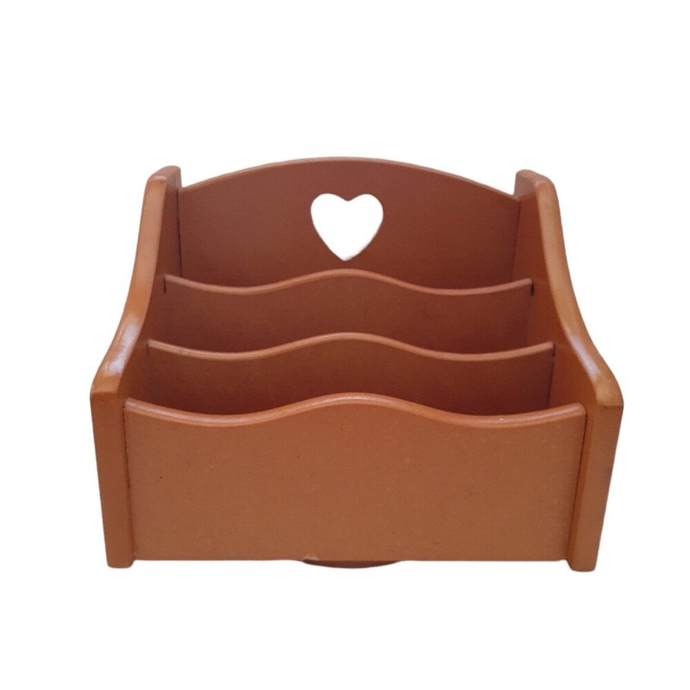 Wooden Swivel Mail Accessories Holder Heart Cutout Swivel Desk Organizer Caddy